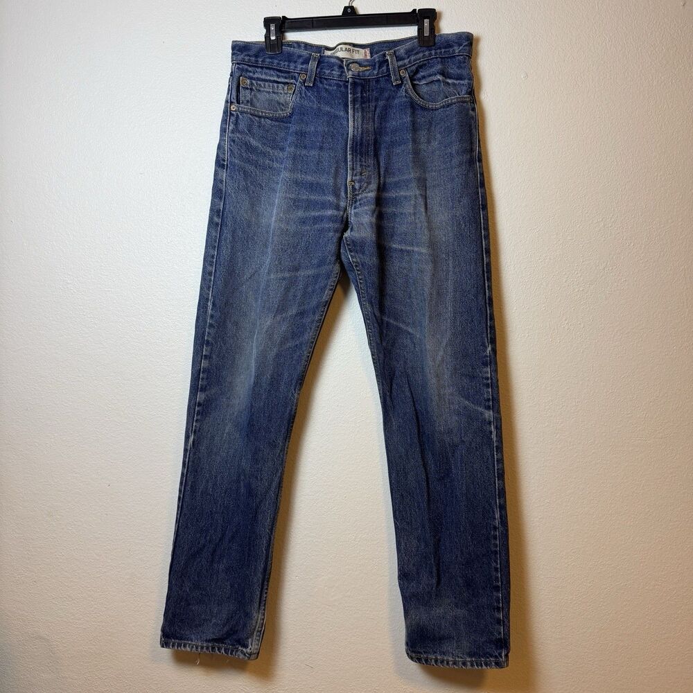 Levis 505 Mens Jeans 34x32 Regular Fit Worn Legs Made in Mexico